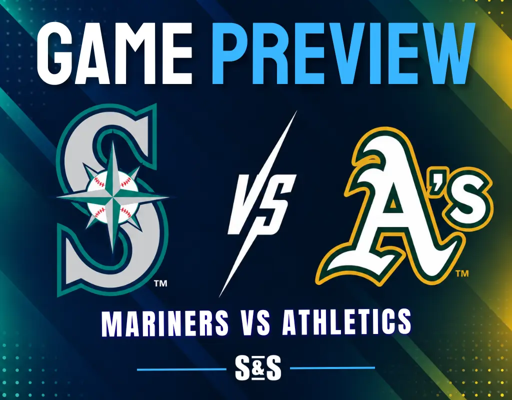 Game preview graphic for Mariners vs Athletics.
