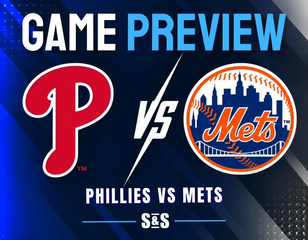 Game preview graphic for Phillies vs Mets.