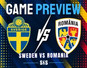 Game preview graphic for Sweden vs Romania.