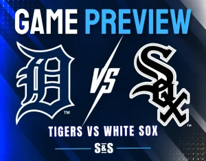 Game preview graphic for a matchup between the Detroit Tigers and the Chicago White Sox.