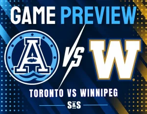 Game preview graphic featuring "Toronto vs Winnipeg" with logos of the teams and the text "GAME PREVIEW."