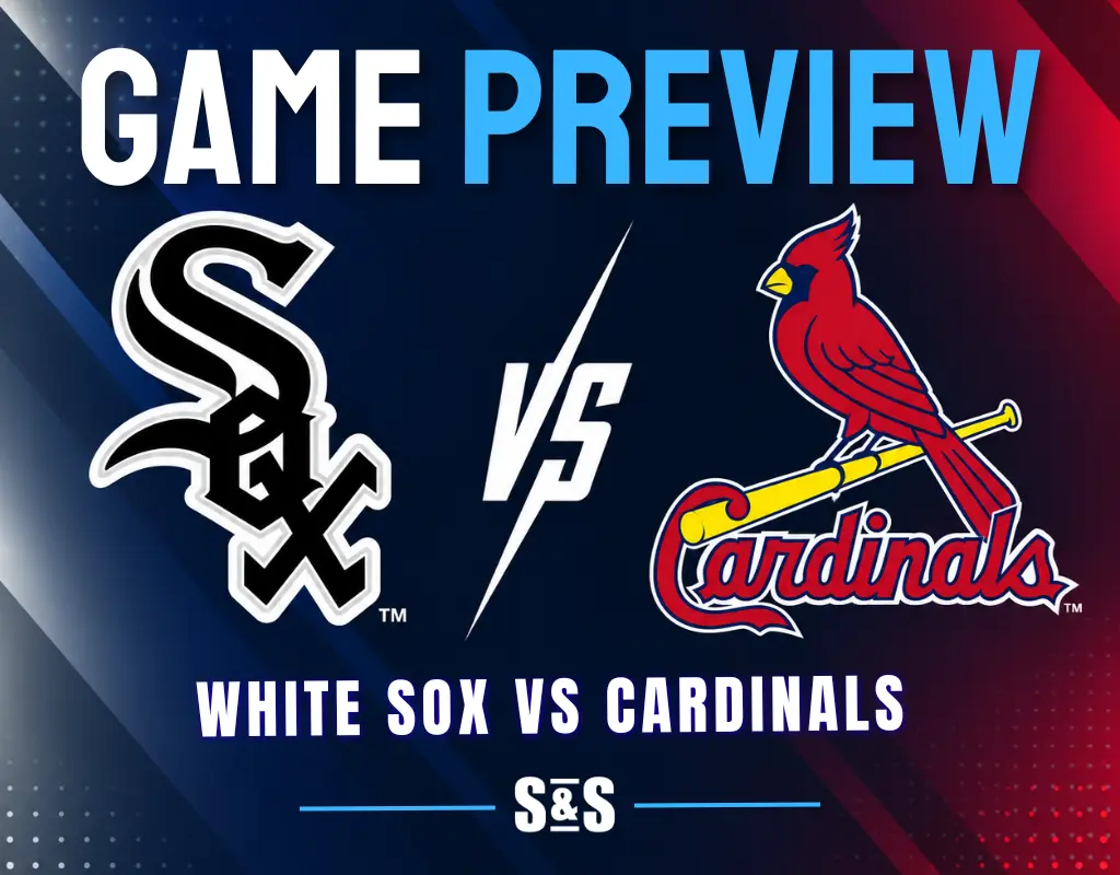 Game preview graphic featuring the logos of the White Sox and Cardinals with the text "White Sox vs Cardinals."