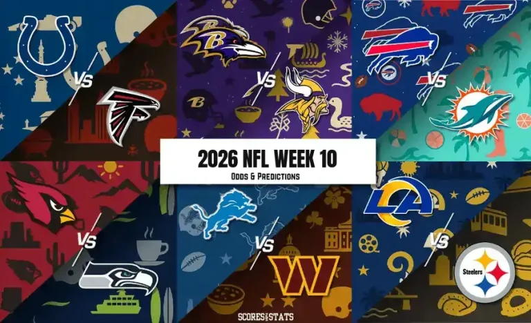 2026 NFL Week 10 odds and predictions graphic