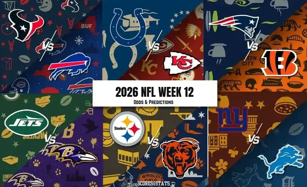 2026 NFL Week 12 odds and predictions graphic
