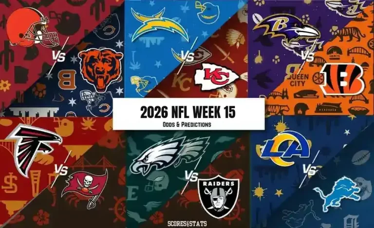 2026 NFL Week 15 odds and predictions graphic