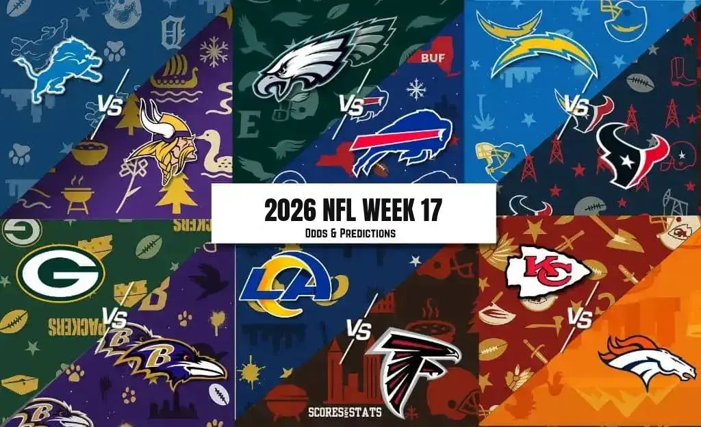 2026 NFL Week 17 odds and predictions graphic