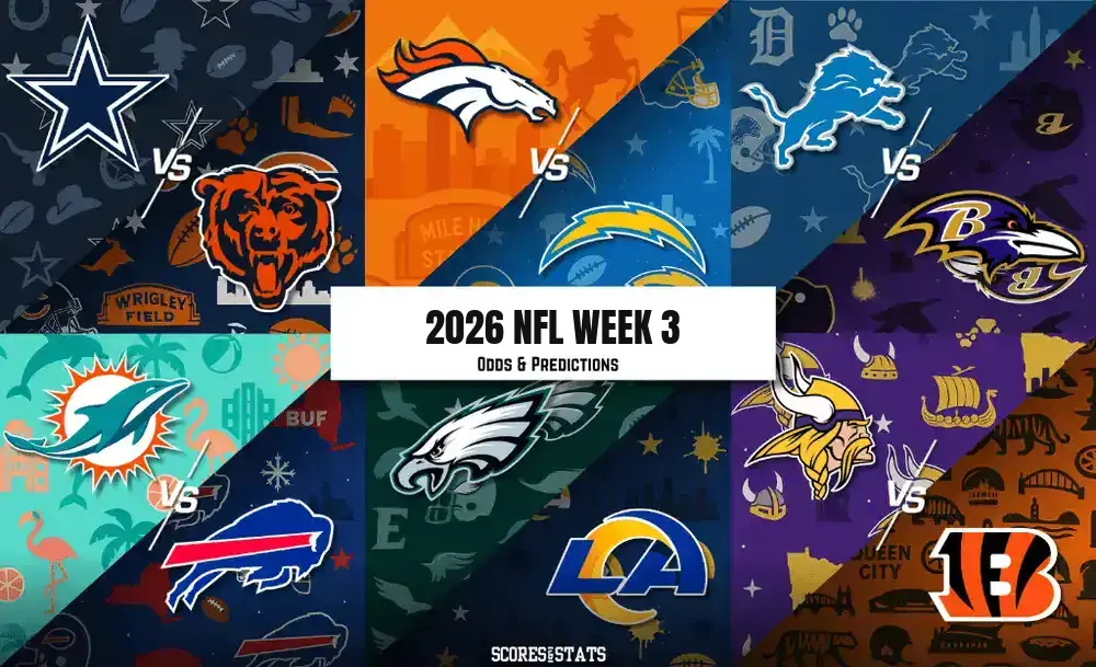 2026 NFL Week 3 odds and predictions graphic
