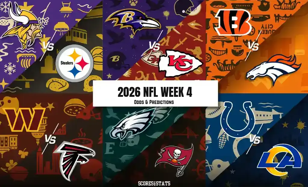 2026 NFL Week 4 odds and predictions graphic